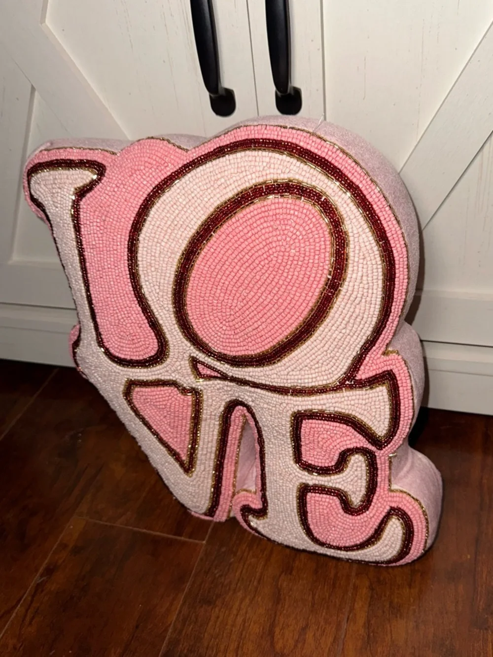 Pink Beaded LOVE Decorative Accent Pillow